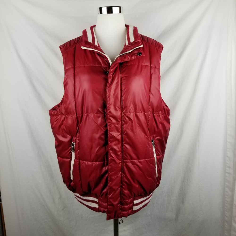 Izod Puffer Vest L Red White Full Zip Poly Striped